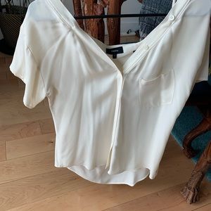 White Theory off the shoulder blouse with half collar in the back 100% silk